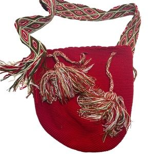 Boho Knit Crossbody Red Bag Purse Handbag Tote Green Tassels